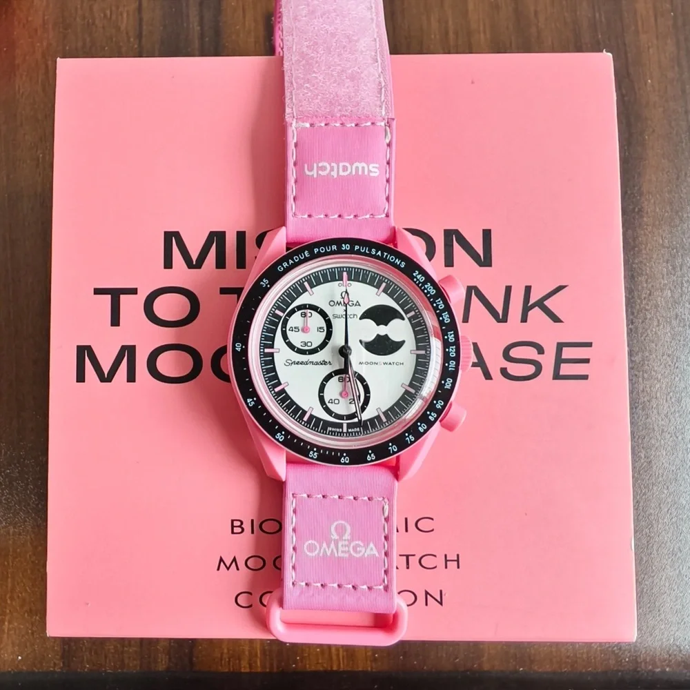 Swatch Pink Moonwatch Speedmaster-Inspired Chronograph